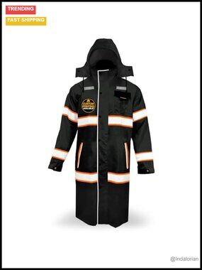 ANSI Class 3 High Visibility Waterproof Rain Jacket with Reflective Tape - Long